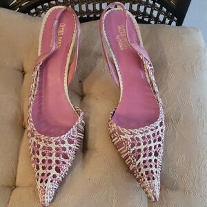 Enzo Angiolini Pink and Cream Woven Heels
